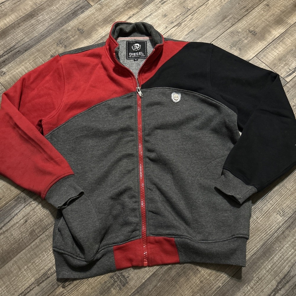 Diesel XL Collar  Zip Up Fleece Jacket‎ Sweatshirt  Grey Size XL 100% Cotton